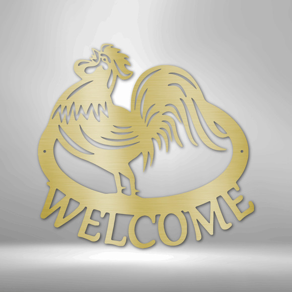 Welcome Rooster Steel Sign Laser Cut Powder Coated Home & Office Metal Wall Deco